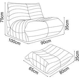 [en.casa] Bodensessel Kodsø Cord 75 x 90 x 100 cm Grün mit Hocker