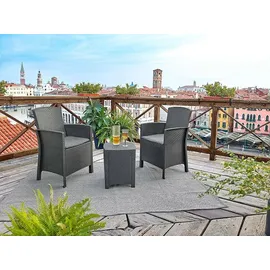 Dmora Lounge-Set für den Außenbereich Dfre, Garten-Set mit Kissen, Lounge-Set für den Innenbereich in Rattan-Optik, 100 % Made in Italy, Anthrazit - Schwarz