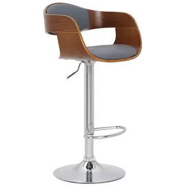 TPFLiving Barhocker Kingsley Gestell Metall in Chromoptik Holz/Kunstleder Walnuss/Grau