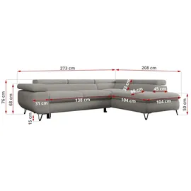 MKS Meble Ecksofa Boucle 3-Sitzer Grau