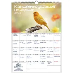 Seelenzauber Wandkalender Kanarienvogelzauber Wand- Planer Kalender 2025 DIN A3 Kanarienvögel weiß
