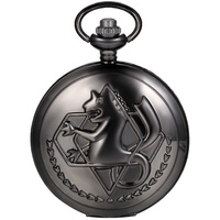 JewelryWe Retro Taschenuhr Hippocampus Herren Kettenuhr Analog Quarz Uhr mit Halskette Kette Umhängeuhr Pocket Watch Schwarz