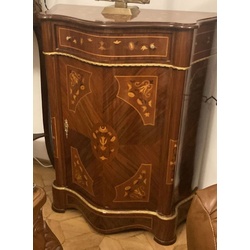 Casa Padrino Barock Kommode mit Schublade und Tür Braun Intarsien / Gold - Handgefertigter Massivholz Schrank im Barockstil - Möbel im Barockstil - Barock Möbel - Barock Einrichtung
