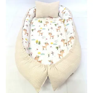 Baby Fancyroom Bettnestchen Babynest mit XL Liegefläche dicke Matratze 100% Baumwolle Babynestchen, (Babycocoon Reisebett Nestchen Kuschelnest, Neugeborene Erstausstattung), Handmade with Love, Matratze abnehmbar, XL Liegefläche, Baumwollstoffe beige