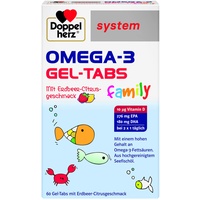Doppelherz system OMEGA-3 family Gel Tabs – Enthält 180 mg DHA, ein Baustein des Gehirns, als Tagesportion (2 Gel-Tabs) – 60 Tabs
