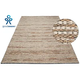 OTTO home Wollteppich OTTO HOME "Leevy, Wolle und Jute, handgewebt, Handweb Teppiche" Gr. 6, beige (sand), B:200cm H:25mm L:300cm, Jute, Wolle, Teppiche, schöne Streifenoptik, Wohnzimmer, Schlafzimmer, Esszimmer