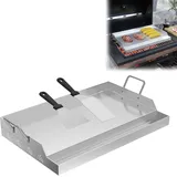 LZQ Edelstahl Grillplatte mit Griffen 47x32x7cm | Plancha aus Edelstahl für Gas- & Holzkohlegrills | Grillfläche | Grillzubehör für BBQ | Inkl. Grillspachtel und Fettauffangrinne