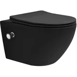 luxebath Wand Hänge WC Spülrandlos mit Bidet-Funktion Schwarz Matt Lang 53,5cm