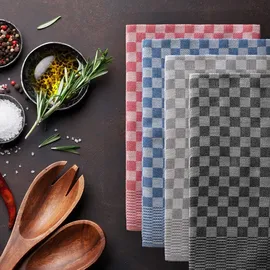 Blumtal 5er Set - Hochwertiges Handtücher Set, 100% Baumwolle, 50x70 cm, grau kariert, ® - geschirrtücher Baumwolle - Grau