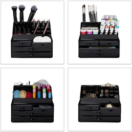 Relaxdays Make Up Organizer Acryl, 2-teilige Schminkaufbewahrung mit 4 Schubladen, Transparent