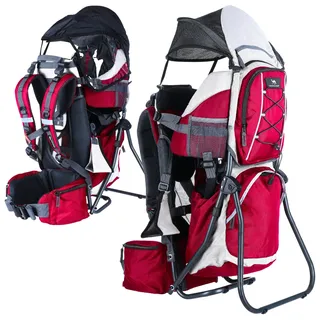 Dromader Kraxe Kindertrage bis 22kg - Baby Rückentrage Wandern mit Sonnendach Regenschutz - Babytrage Outdoor Trekking mit Thermotasche Wickelmatte - Einhändig klappbarer Aluminiumrahmen – Rot