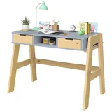Bellabino Campo Kinderschreibtisch höhenverstellbar 56-75 cm – Schreibtisch Kinder ab 6 Jahren mit 2 Schubladen – Schülerschreibtisch mit viel Stauraum aus Massivholz Kiefer in Blau