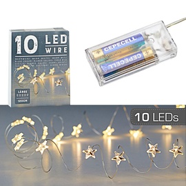 Cepewa LED Lichterkette Stern warmweiß silber Batterie Deko Beleuchtung Weihnachten (1 x 10 LED"Stern" Mikro-Draht Lichterkette)