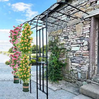 Halbseitiger Gartenbogen, an der Wand befestigter Rosenbogen aus Metall, Halbrunder Torbogen Rankhilfe Pergola Rankgitter, für Rasen/Hinterhof/Terrasse Kletterrosenpflanzen ( Color : Nero , Size : 1.5