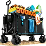 BEAU JARDIN XXL Bollerwagen Faltbar 300L 200KG Verlängerter Faltwagen mit Extra Breite 17x10 cm All-Terrain-Räder Getränkehalter Verstellbarem Griff Klappbollerwagen mit Bremsen Campingwagen