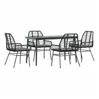 VidaXL 5-tlg. Garten-Essgruppe mit Kissen Schwarz Poly Rattan Glas