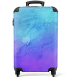 NoBoringSuitcases.com© Hartschalen-Trolley Wasserfarben - Blau - Lila - Design 55x35x20cm, 4 Rollen, Kinder Koffer Klein, Trolley Handgepäck blau|bunt|lila 35 cm x 55 cm x 20 cm