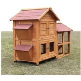 Zoopplier Kleintierstall Kaninchenstall winterfest Hasenstall Nr.05 De Luxe, Wetterfest-Holz-aufklappbarer Dach- für 2-4 Kaninchen-Hasen beige