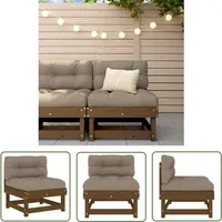 The Living Store Mittelsofa mit Kissen Honigbraun Massivholz Kiefer - Outdoor-Sofa - Gartenmöbel - Lounge Set - Kiefernholzmöbel - Rattan Möbel
