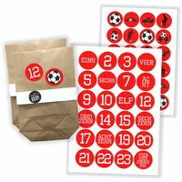 Watt n KRAM Adventskalender Fußball Aufkleber Papiertüten Set - 48 Etiketten rot-Weiss/inkl. Tüten