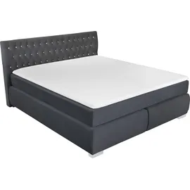 LEONIQUE Boxspringbett LEONIQUE "Rumba", grau (dunkelgrau), B:190cm L:213cm, Samtoptik (100% Polyester), Komplettbetten, Boxspringbett Seniorenbett Polsterbett, Taschenfederkern-Matratze in Härtegrad 3, in 4 Breiten, incl. Topper