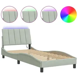 vidaXL Bettgestell mit LED-Leuchten Hellgrau 90x200 cm Samt