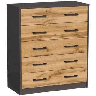 home collective Kommode mit 5 Schubladen mit matter Oberfläche, 74cm breit Holz Schrank Kommode mit Schubladen Sideboard Highboard Anrichte Graphit-Eiche