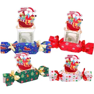 4 Stück Weihnachten Geldgeschenke Verpackung Süßwaren Geldgeschenk Weihnachten Geldgeschenk Verpackung Weihnachtsmann Geldgeschenke für Freund und Kinder (Rot)