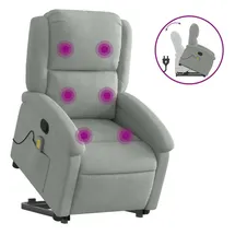 vidaXL Massagesessel mit Aufstehhilfe Hellgrau Samt