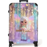 NoBoringSuitcases.com© Kinderkoffer Schaukelnde Fee mit Flügeln 77 cm - 98 L, 8 Rollen, Großer Reisetasche mit Rollen für 30kg, Kinderkoffer bunt 51.5 cm x 77 cm x 28 cm