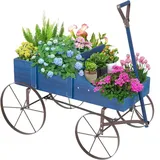 KOMFOTTEU Blumenständer Blumenwagen, 2 separate Blumenregale,Tragkraft 15kg blau