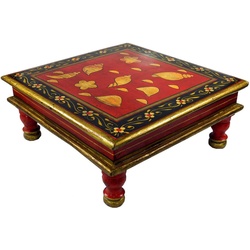 Guru-Shop Couchtisch Bemalter kleiner Tisch, Minitisch, Blumenbank -.. rot|schwarz