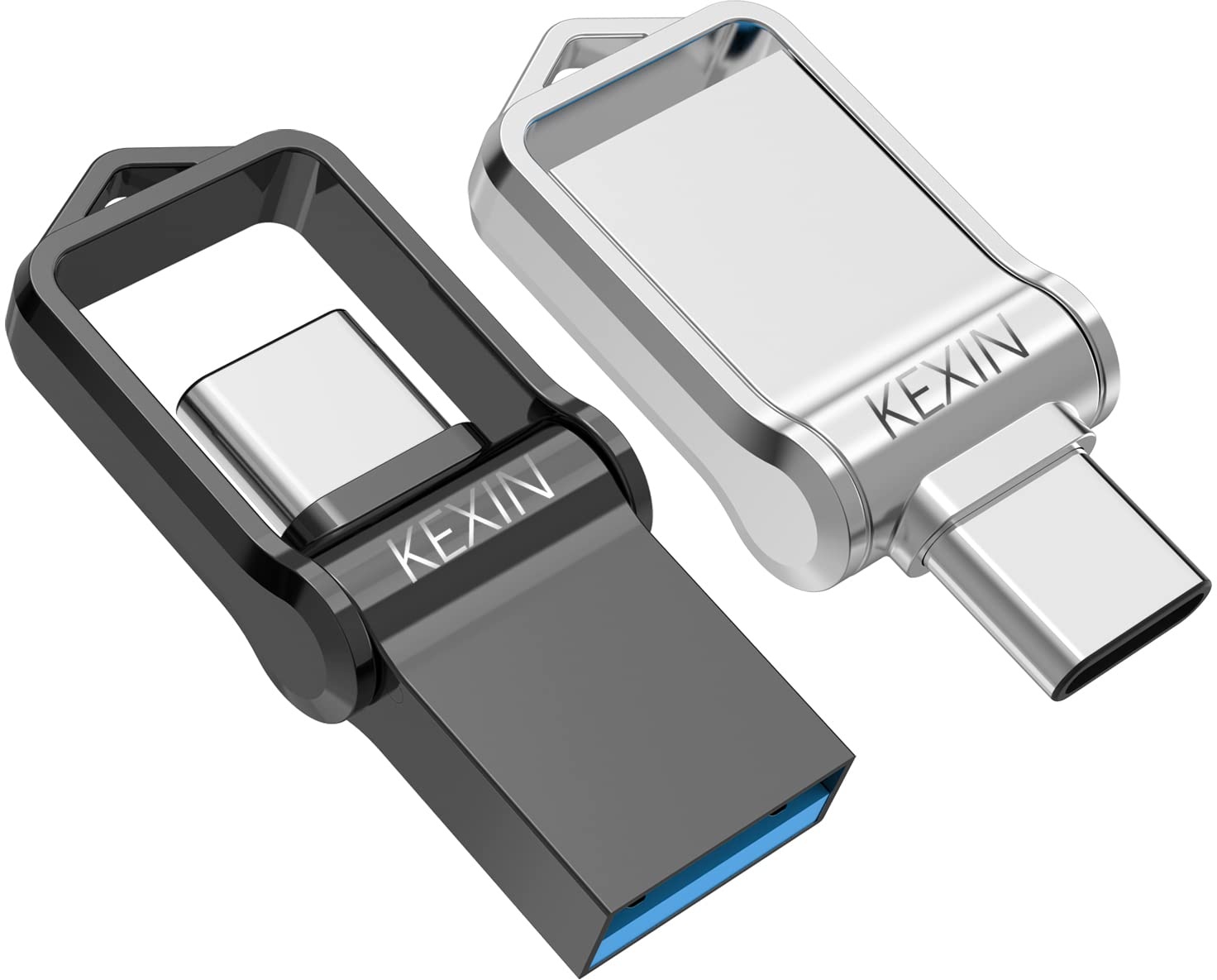 KEXIN 64GB USB C Stick 2 Stück Dual USB Stick 3.0 2-in-1 OTG Typ C Flash-Laufwerk Mini Speicherstick USB 3.0 Stick für USB C Handy Android, PC, Auto, TV (2er Pack, Schwarz Silver)