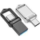 KEXIN 64GB USB C Stick 2 Stück Dual USB Stick 3.0 2-in-1 OTG Typ C Flash-Laufwerk Mini Speicherstick USB 3.0 Stick für USB C Handy Android, PC, Auto, TV (2er Pack, Schwarz Silver)