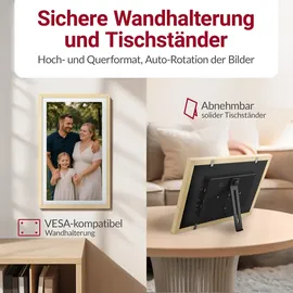 Xoro CPF 15 Zoll WiFi Digitale Bilderrahmen, 1920x1080 HD IPS Touch Display, 32GB Speicher, Automatische Rotation, Buchenholz, Teilen Sie Fotos sofort von überall aus
