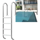 YUENFONG Edelstahl Poolleiter, Pooltreppe Poolleiter 157cm Poolhöhe mit 4 Stufen, Schwimmbadleiter Leiter Rutschsicherung Einstiegsleiter für Pool & Schwimmbecken, Silber, 157 x 54 x 26.5 cm