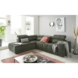 Ecksofa DOMO COLLECTION "Brandon L-Form, auch in Leder", grün (dunkelgrün), B:275cm H:80cm T:228cm, Sofas, inklusive Kopfteilverstellung, wahlweise mit Sitztiefenverstellung