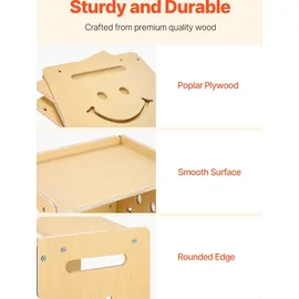 Vevor Montessori Tisch Stuhlset Kleinkindertischset (mit Tafel) aus Holz für 1–5-Jährige, höhenverstellbarer Kinderstuhl Aktivitätstisch Spieltisch, ideal zum Lesen Essen Spielen – Natur
