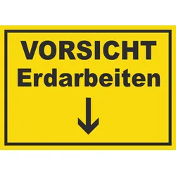Vorsicht Erdarbeiten mit Richtungspfeil unten Schild A5 (148x210mm)