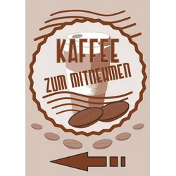 HB-Druck Verkaufsschild Schild Kaffee Mitnehmen Hochkant mit Pfeil links A5 Rückseite selbstklebend