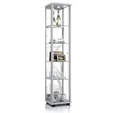 K-Möbel Glasvitrine Silber Glas, 4 höhenverstellbaren Glasböden, Spiegel LED - Standvitrine - Vitrinenschrank Silber