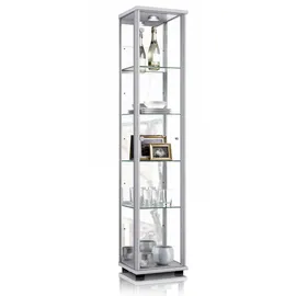 K-Möbel Glasvitrine Silber Glas, 4 höhenverstellbaren Glasböden, Spiegel LED - Standvitrine - Vitrinenschrank Silber