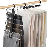 Sternstunde 6 in 1 Hosenbügel Platzsparend, Hosen Kleiderbügel aus Edelstahl Ausziehbar, Hosenhalter für Kleiderschrank, Magic Hanger Organizer für Hosen, Schals, Jeans, Kleidung, Handtücher - Schwarz