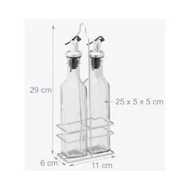 Relaxdays Essig und Öl Spender 2 in 1 mit Ausgießer Glas 2 x 250 ml transparent 29 x 11 x 6 cm