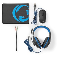 Nedis Evnor 3-in-1 Gaming Combo Kit mit Mouse, Mousepad und Headset, schwarz/blau, USB (GCK31100BK)
