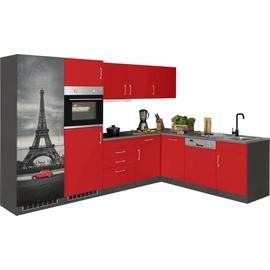 Held MÖBEL Winkelküche »Paris«, Stellbreite 290/220 cm, wahlweise mit Induktionskochfeld, rot