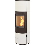 Kaminofen München XL Stahl Creme weiß Style 7kw Speicherofen Panoramatür Rillenoptik Holzofen Dauerbrand geeignet Schwedenofen 150mm Abgasstutzen selbstschließende Tür (Bauart 1)