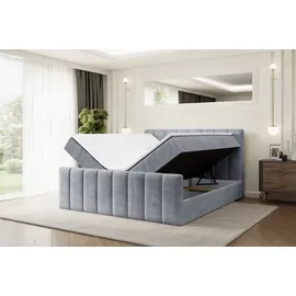 altdecor Boxspringbett mit Matratze Boxbett, Topper, Polsterbett mit Bettkasten OTTA-Z - 160x200 - Grau Samt