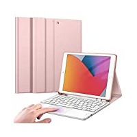 Fintie Tastatur Hülle für iPad (9. / 8. und 7. Generation - 2021/2020/2019), iPad 10.2 Hülle mit Tastatur, Deutscher Tastatur mit Touchpad Magnetisch Abnehmbarer Keyboard, Roségold