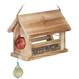 Relaxdays Vogelfutterhaus, geflammtes Design, FSC Zertifikat, HxBxT: 24x31x20 cm, wetterfeste Vogelfutterstation, Natur